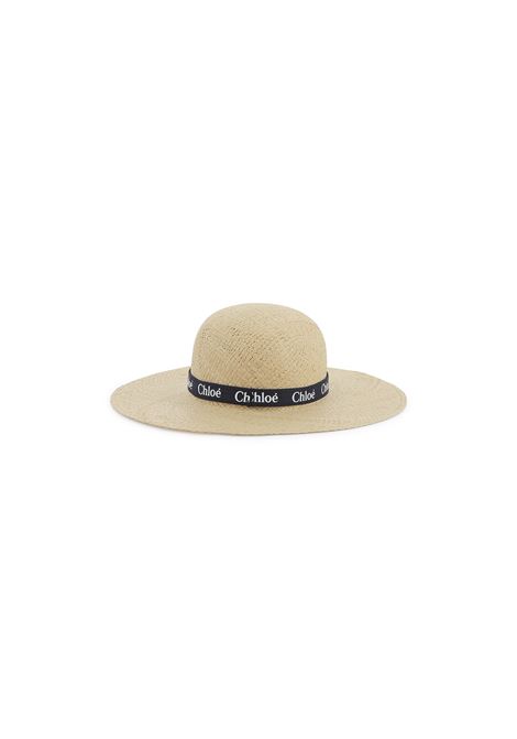 Cappello In Rafia Con Nastro Logato Blu Navy CHLOÉ KIDS | C20432859